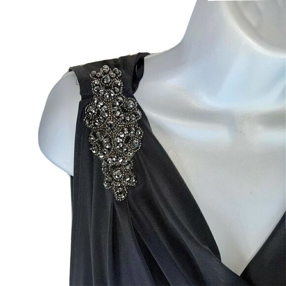 Cache Vtg 90's Beaded Shoulder Cowl Neck Gray Cocktail Dress Stretchy Gorgeous 6 - Picture 5 of 6
